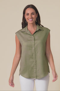 Corbin Khaki Linen Blend Button Top