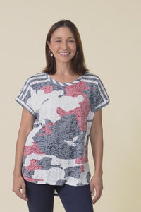 Sorelle Navy Abstract Cotton Blend Tee,Video