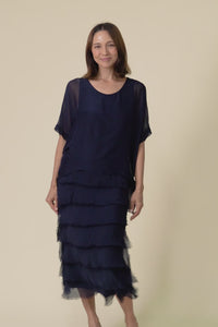Britt Navy Silk Layer Dress,Video