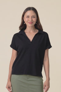 Talli Black Cotton Collared Tee,video