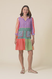 Canto Multi Stripe Cotton Collared Dress,video