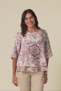 Liora Taupe Floral Layered Top