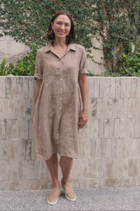 Katy Mocha Linen Pocket Dress