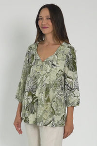 Zita Khaki Tropical Tassel Top