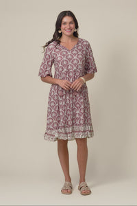 Mila Taupe Palm Crinkle Cotton Dress