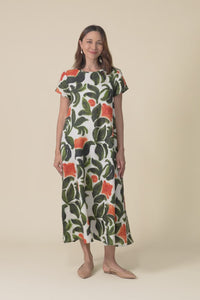 Salute Orange Flower Linen Dress,Video