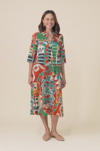 Harna Orange Tropical Organic Cotton Shirt Dress,Video
