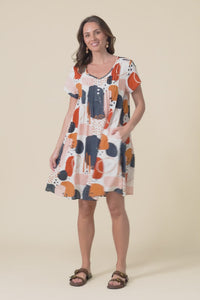 Barry Rust Geo Cotton Button Dress,Video