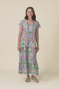 Nona Pink Floral Crinkle Cotton Maxi Dress,video