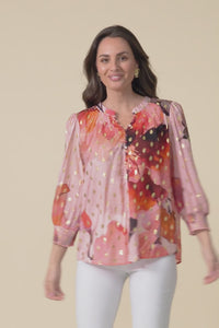 Ponting Pink Floral Foil Button Blouse,video