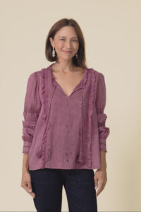 Gloria Dark Pink Embroidered Cotton Top