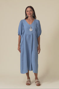 Claudine Steel Linen Pocket Dress