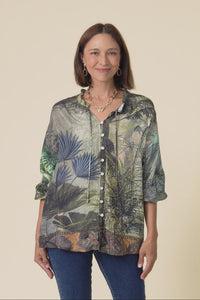 Laria Green Tropical Button Top