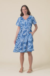 Marisol Cobalt Abstract Crinkle Cotton Dress,Video