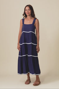 Josie Navy Contrast Tier Dress