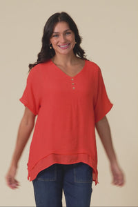 Alison Coral Layered Button Top
