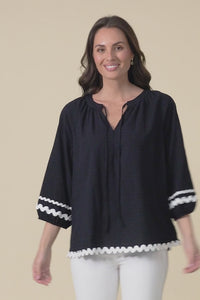 Zelma Black Trim Cotton Top,Video