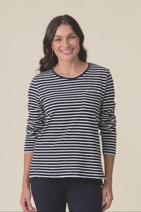 Drea Navy Stripe Cotton Long Sleeve Tee