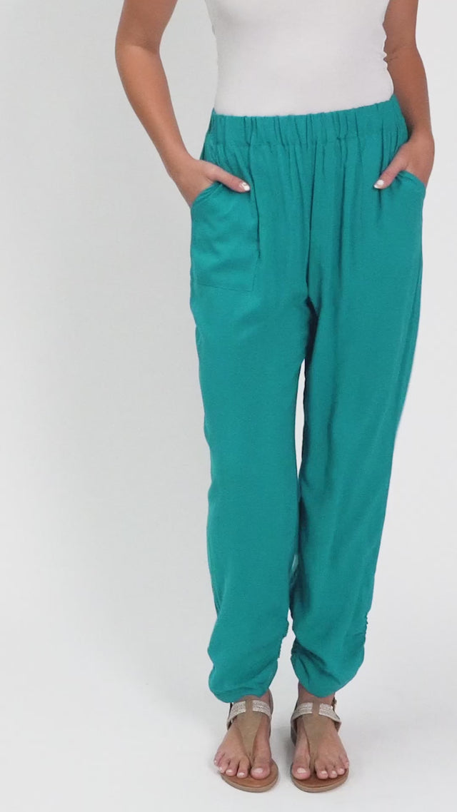 Milly Teal Ruched Hem Pants thumbnail 2