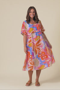 Christie Orange Floral Pocket Dress