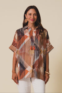 Kairi Brown Abstract Cotton Top