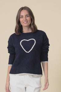 Zoe Navy Heart Knit Jumper