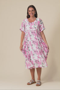 Ramona Pink Brush Stroke Cotton Blend Dress