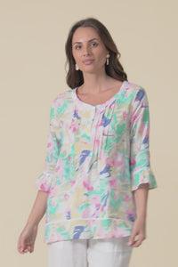Cassidy Pink Flower Cotton Sleeved Top,Video