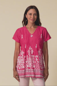 Fia Fuchsia Abstract Crinkle Cotton Top
