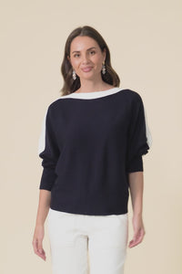 Eve Navy Contrast Boatneck Knit Jumper