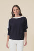 Eve Navy Contrast Boatneck Knit Jumper