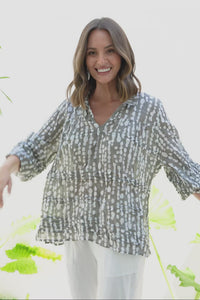 Palmer Grey Speckle Cotton Long Sleeve Top