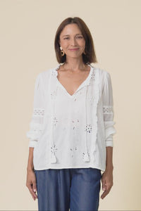 Gloria White Embroidered Cotton Top