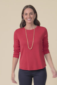 Porter Red Cotton Long Sleeve Top