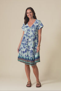 Sabina Cobalt Dandelion Crinkle Cotton Dress