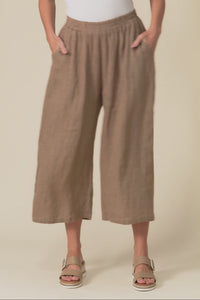 Olga Mocha Linen Wide Leg Pants,Brunette model,alt text|model:MJ