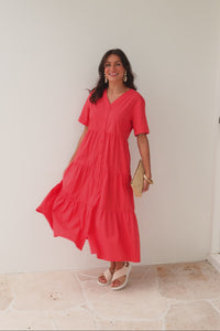 Winona Red Cotton Button Dress