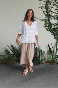 Palmer White Cotton Long Sleeve Top