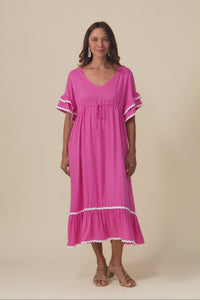 Rosemarie Pink Contrast Frill Dress