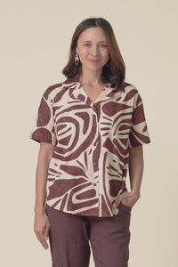 Cara Rust Abstract Cotton Collared Top,video