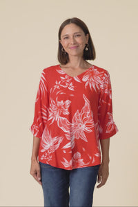 Riveria Red Floral V Neck Top