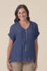 Attica Navy Cotton Blend Button Top,Video
