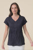 Fia Navy Crinkle Cotton Top,Brunette model,alt text|model:Brontie