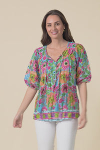 Claris Blue Flower Crinkle Cotton Top,video