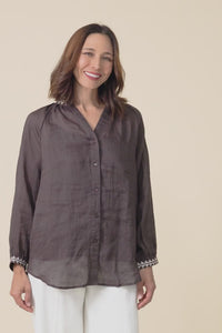 Pixie Chocolate Cotton Embroidered Blouse,Video