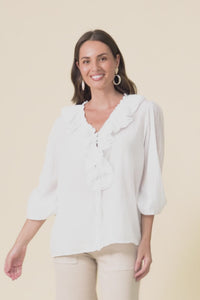 Winifred White Cotton Frill Top