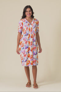 Leticia Orange Flower Midi Dress