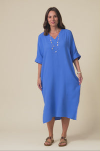 Roma Cobalt Cotton Cheesecloth Dress