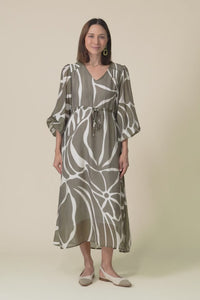 Mareli Khaki Abstract Tie Dress,Video