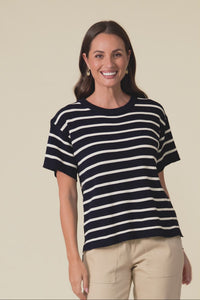 Fabian Navy Stripe Cotton Knit Top